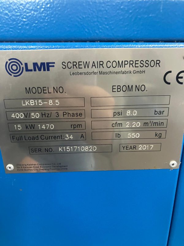 The metal label on the LMF LKB15 machine